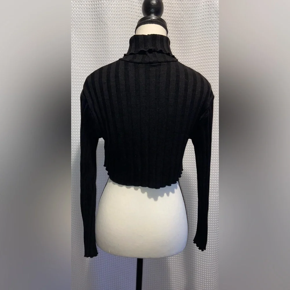 Women’s‎ ZARA ribbed turtleneck long sleeves black crop Top size small - Picture 11 of 12